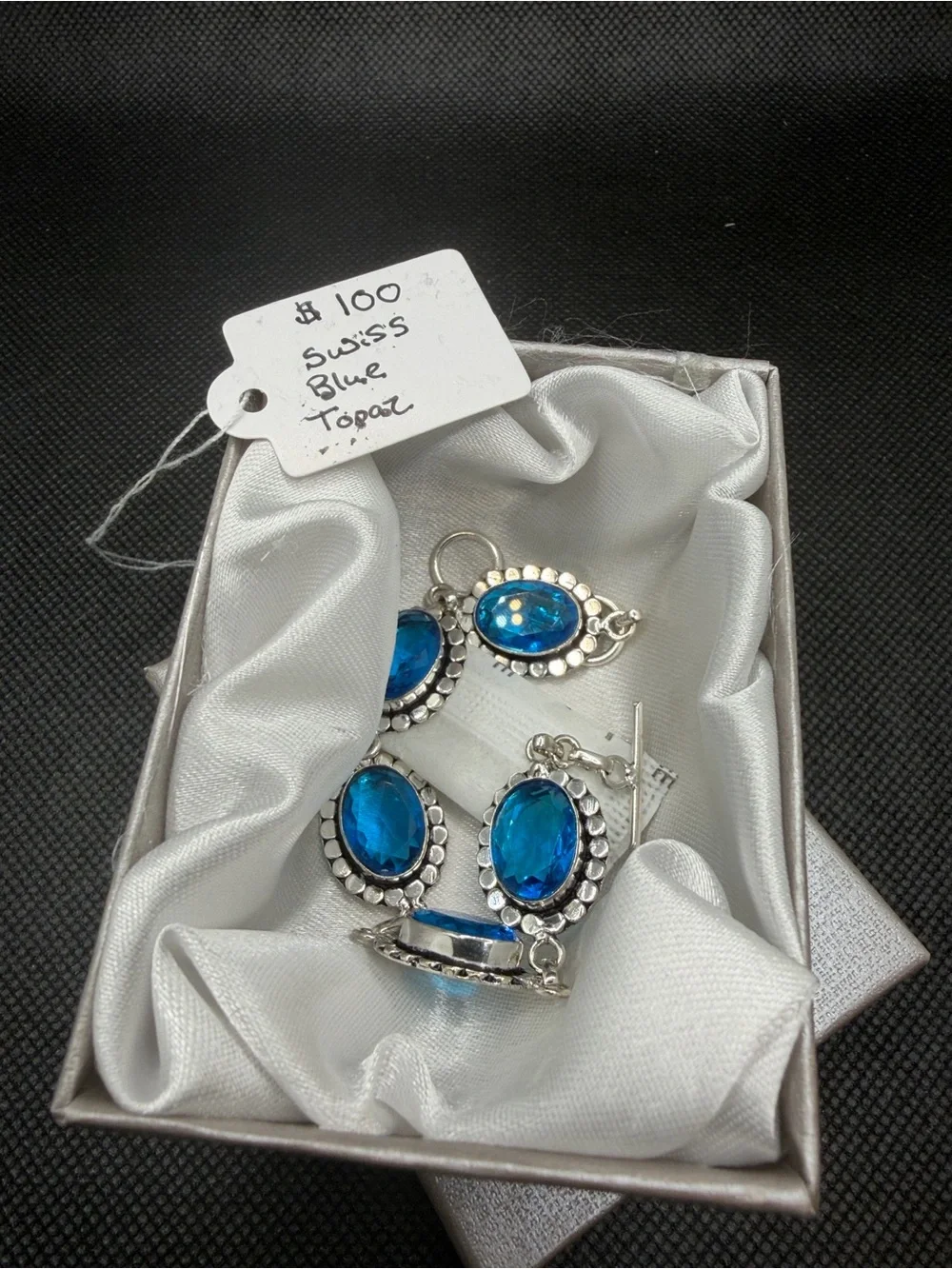 Swiss Blue Topaz Oval Link Adjustable Sterling Silver Bracelet 6”-7.5” - Blue